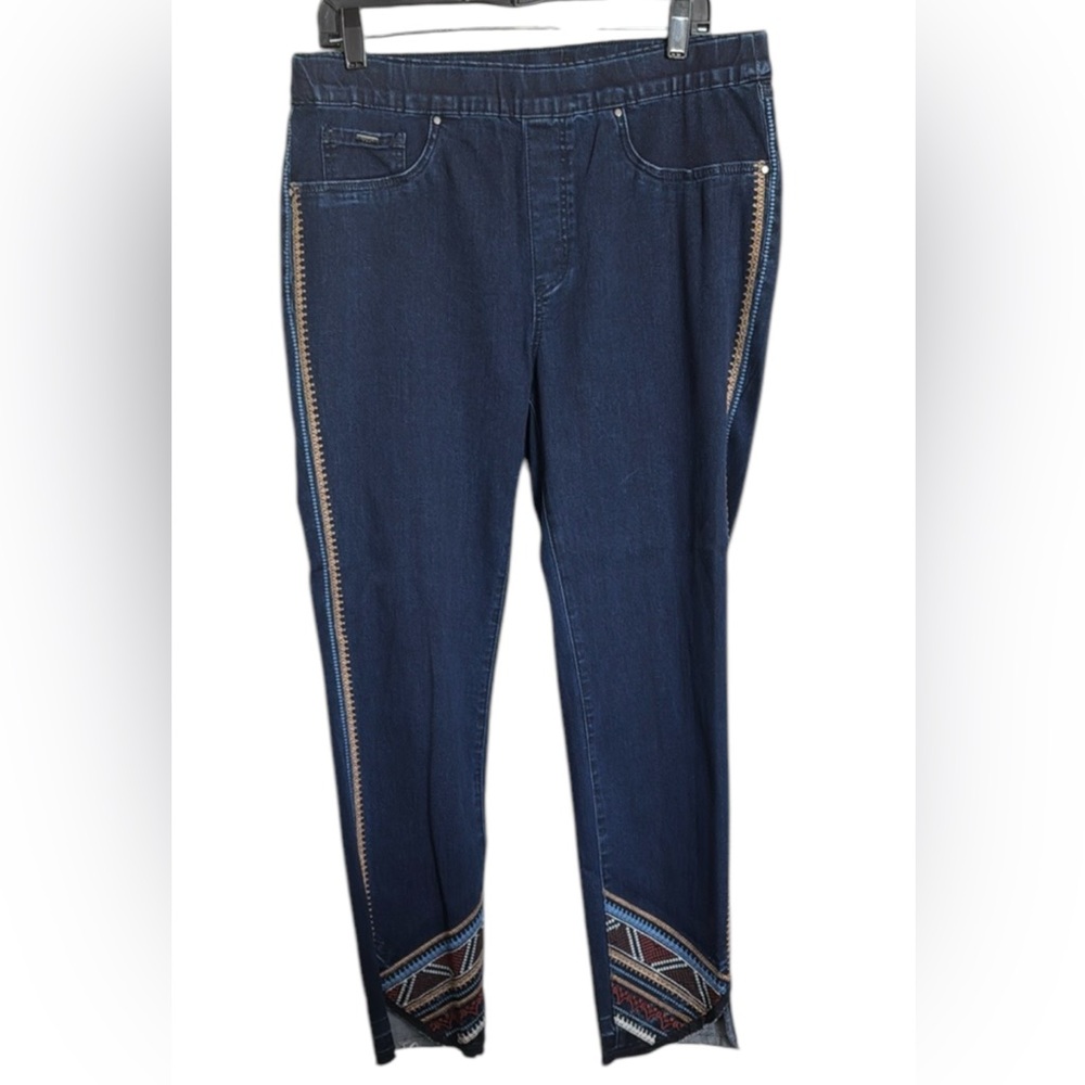 FDJ FRENCH DRESSING Womens Jeans Pull On Slim Embroidered Ankle Dark Wash 14 NEW